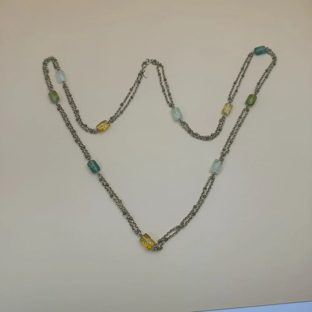 Vintage Monet 36” Gold Tone Necklace Multi Color Glass Beads Chain - Picture 7 of 9